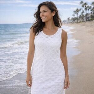 Banana Republic Lace Sheath Dress Womens Sz 8 White Sleeveless Coastal Beachy